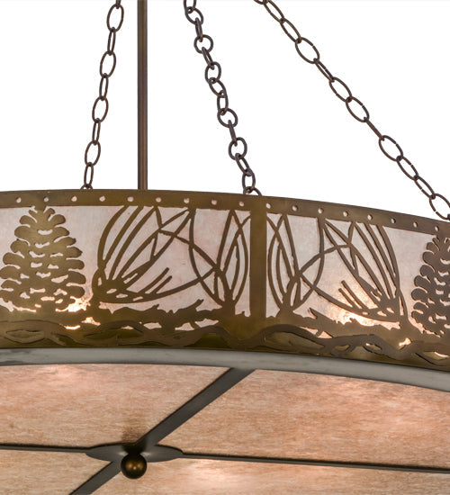 Meyda Lighting Mountain Pine 48" 8-Light Antique Copper Inverted Pendant Light With Silver Mica Shade Glass