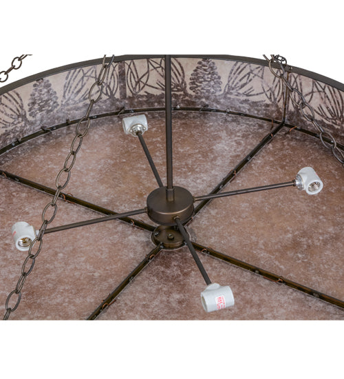 Meyda Lighting Mountain Pine 48" 8-Light Antique Copper Inverted Pendant Light With Silver Mica Shade Glass