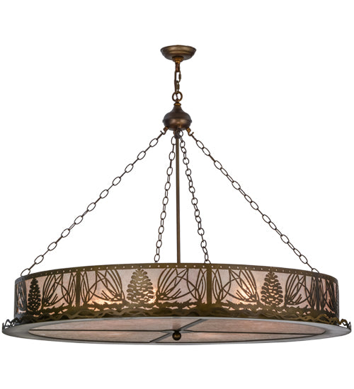 Meyda Lighting Mountain Pine 48" 8-Light Antique Copper Inverted Pendant Light With Silver Mica Shade Glass