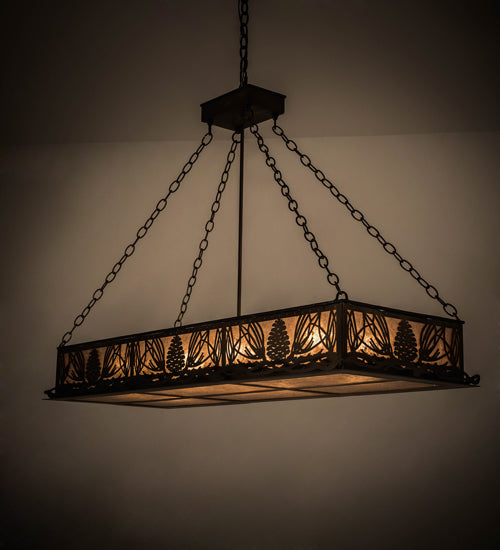 Meyda Lighting Mountain Pine 48" 8-Light Antique Copper Island Inverted Pendant Light With Silver Mica Shade Glass