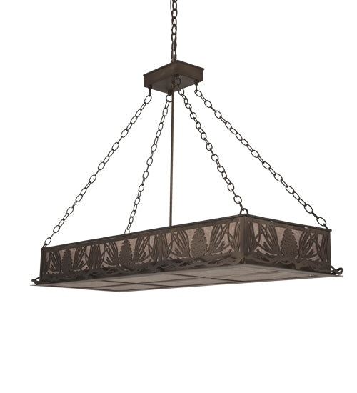 Meyda Lighting Mountain Pine 48" 8-Light Antique Copper Island Inverted Pendant Light With Silver Mica Shade Glass