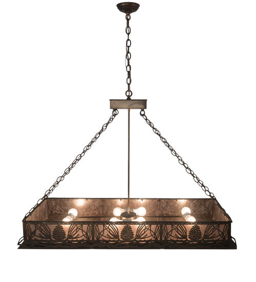 Meyda Lighting Mountain Pine 48" 8-Light Antique Copper Island Inverted Pendant Light With Silver Mica Shade Glass
