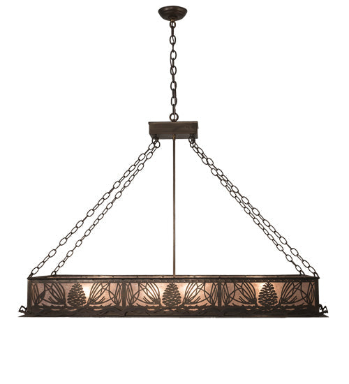 Meyda Lighting Mountain Pine 48" 8-Light Antique Copper Island Inverted Pendant Light With Silver Mica Shade Glass