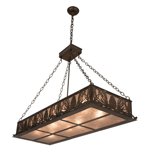 Meyda Lighting Mountain Pine 48" 8-Light Antique Copper Island Inverted Pendant Light With Silver Mica Shade Glass