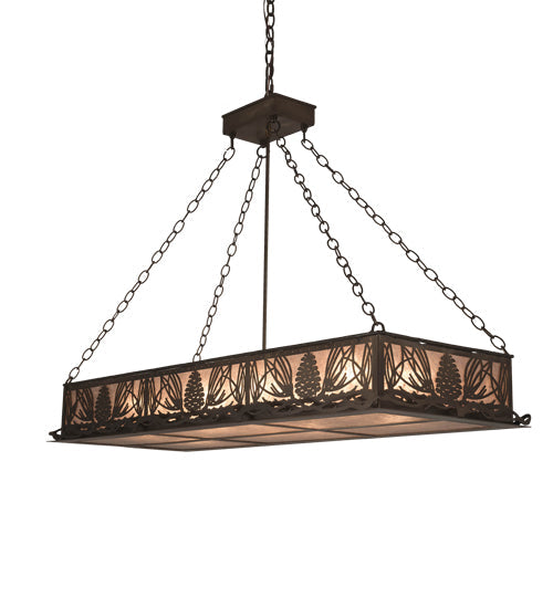 Meyda Lighting Mountain Pine 48" 8-Light Antique Copper Island Inverted Pendant Light With Silver Mica Shade Glass