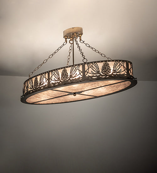 Meyda Lighting Mountain Pine 48" 8-Light Antique Copper Island Semi-flush Mount Light With Silver Mica Shade Glass