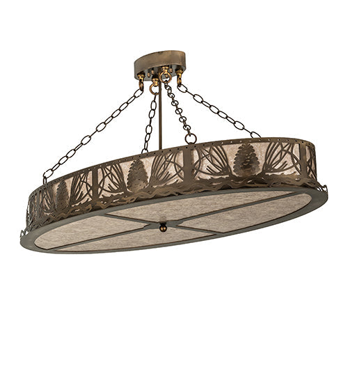 Meyda Lighting Mountain Pine 48" 8-Light Antique Copper Island Semi-flush Mount Light With Silver Mica Shade Glass