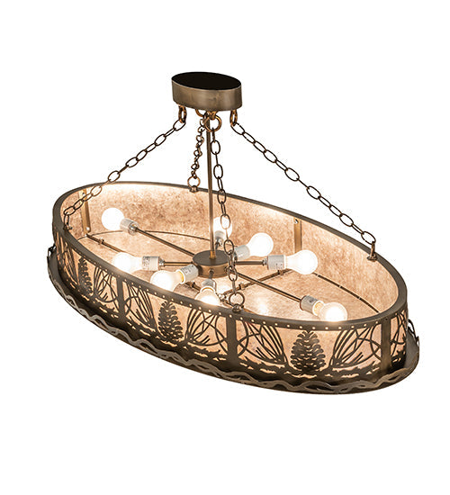 Meyda Lighting Mountain Pine 48" 8-Light Antique Copper Island Semi-flush Mount Light With Silver Mica Shade Glass