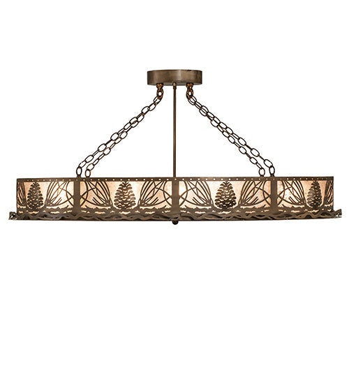 Meyda Lighting Mountain Pine 48" 8-Light Antique Copper Island Semi-flush Mount Light With Silver Mica Shade Glass