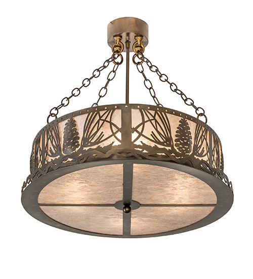 Meyda Lighting Mountain Pine 48" 8-Light Antique Copper Island Semi-flush Mount Light With Silver Mica Shade Glass