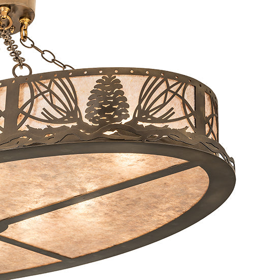 Meyda Lighting Mountain Pine 48" 8-Light Antique Copper Island Semi-flush Mount Light With Silver Mica Shade Glass
