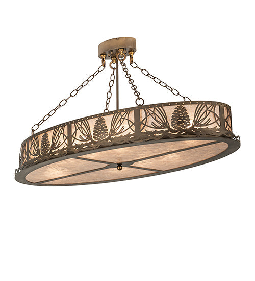 Meyda Lighting Mountain Pine 48" 8-Light Antique Copper Island Semi-flush Mount Light With Silver Mica Shade Glass