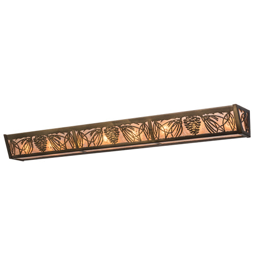 Meyda Lighting Mountain Pine 48" 8-Light Antique Copper Vanity Light With Silver Mica Shade Glass