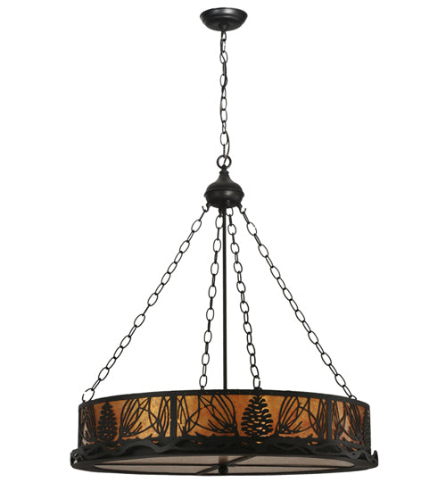 Meyda Lighting Mountain Pine 48" 8-Light Black Inverted Pendant Light With Amber Mica Shade Glass