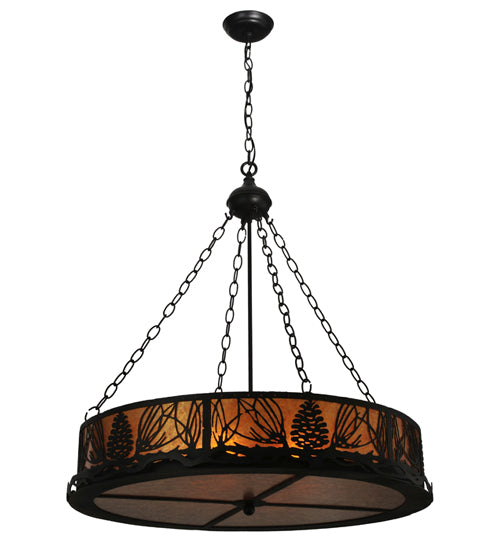 Meyda Lighting Mountain Pine 48" 8-Light Black Inverted Pendant Light With Amber Mica Shade Glass