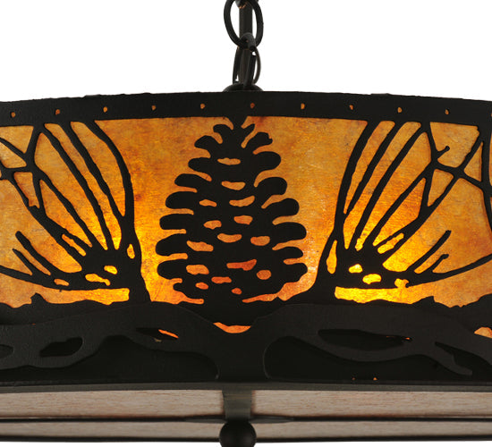 Meyda Lighting Mountain Pine 48" 8-Light Black Inverted Pendant Light With Amber Mica Shade Glass