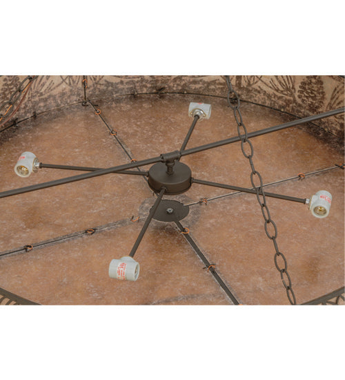 Meyda Lighting Mountain Pine 48" 8-Light Oil Rubbed Bronze Inverted Pendant Light With Silver Mica Shade Glass