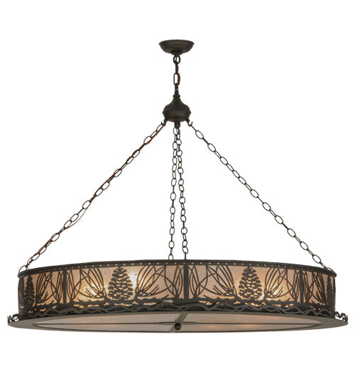 Meyda Lighting Mountain Pine 48" 8-Light Oil Rubbed Bronze Inverted Pendant Light With Silver Mica Shade Glass