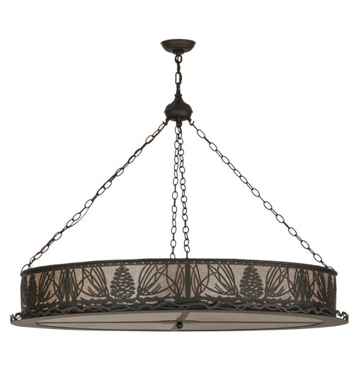 Meyda Lighting Mountain Pine 48" 8-Light Oil Rubbed Bronze Inverted Pendant Light With Silver Mica Shade Glass