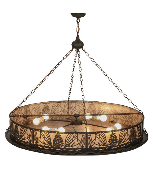 Meyda Lighting Mountain Pine 48" 8-Light Oil Rubbed Bronze Inverted Pendant Light With Silver Mica Shade Glass