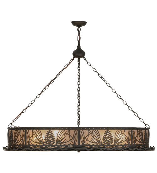 Meyda Lighting Mountain Pine 48" 8-Light Oil Rubbed Bronze Inverted Pendant Light With Silver Mica Shade Glass