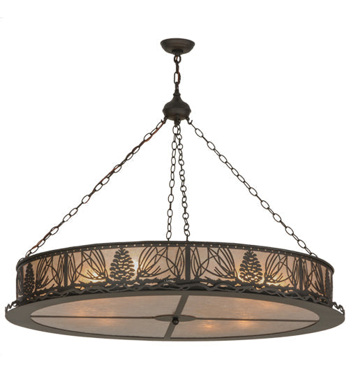 Meyda Lighting Mountain Pine 48" 8-Light Oil Rubbed Bronze Inverted Pendant Light With Silver Mica Shade Glass