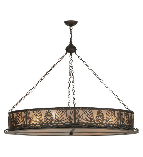 Meyda Lighting Mountain Pine 48" 8-Light Oil Rubbed Bronze Inverted Pendant Light With Silver Mica Shade Glass