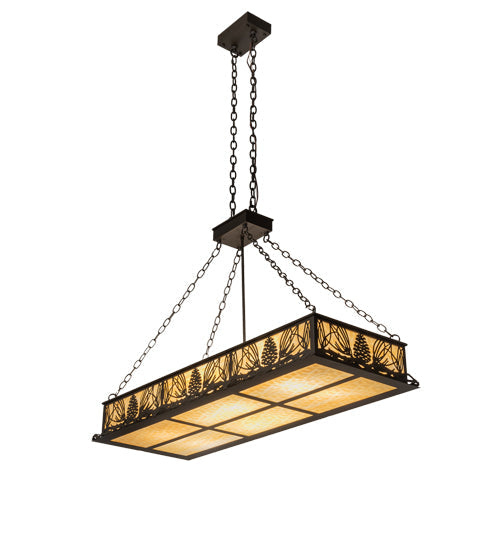 Meyda Lighting Mountain Pine 48" 8-Light Oil Rubbed Bronze Island Inverted Pendant Light With Beige Shade Glass