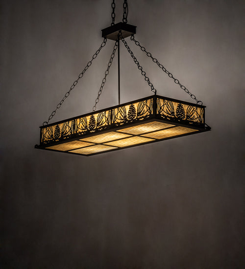 Meyda Lighting Mountain Pine 48" 8-Light Oil Rubbed Bronze Island Inverted Pendant Light With Beige Shade Glass