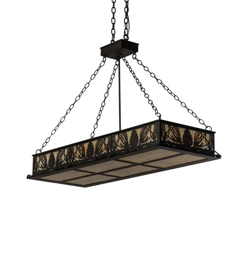 Meyda Lighting Mountain Pine 48" 8-Light Oil Rubbed Bronze Island Inverted Pendant Light With Beige Shade Glass