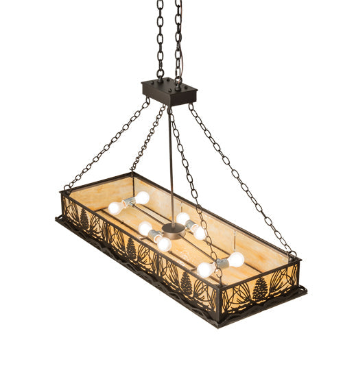 Meyda Lighting Mountain Pine 48" 8-Light Oil Rubbed Bronze Island Inverted Pendant Light With Beige Shade Glass