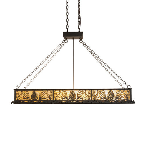 Meyda Lighting Mountain Pine 48" 8-Light Oil Rubbed Bronze Island Inverted Pendant Light With Beige Shade Glass