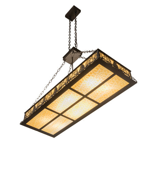 Meyda Lighting Mountain Pine 48" 8-Light Oil Rubbed Bronze Island Inverted Pendant Light With Beige Shade Glass
