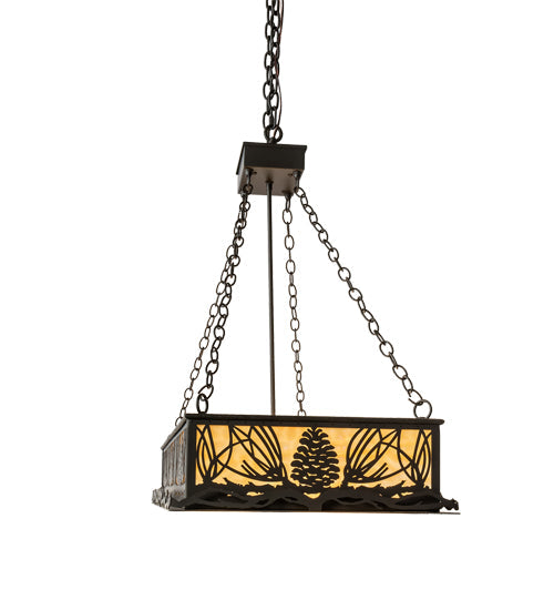 Meyda Lighting Mountain Pine 48" 8-Light Oil Rubbed Bronze Island Inverted Pendant Light With Beige Shade Glass