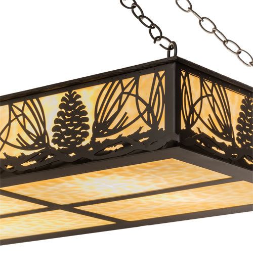 Meyda Lighting Mountain Pine 48" 8-Light Oil Rubbed Bronze Island Inverted Pendant Light With Beige Shade Glass