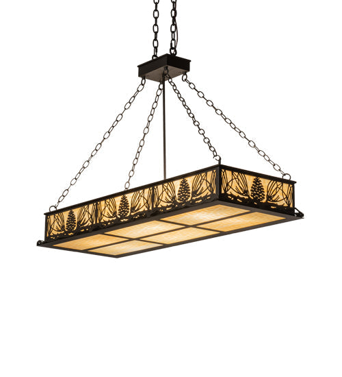 Meyda Lighting Mountain Pine 48" 8-Light Oil Rubbed Bronze Island Inverted Pendant Light With Beige Shade Glass