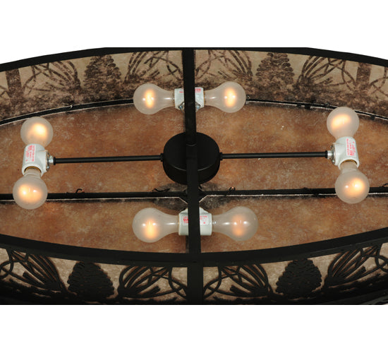 Meyda Lighting Mountain Pine 48" 8-Light Textured Black Inverted Pendant Light With Silver Mica Shade Glass