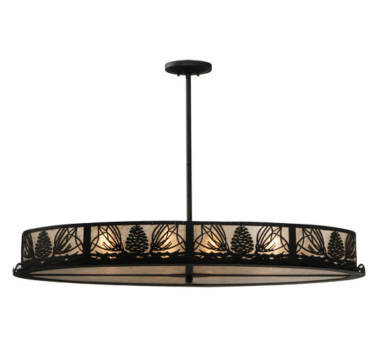 Meyda Lighting Mountain Pine 48" 8-Light Textured Black Inverted Pendant Light With Silver Mica Shade Glass