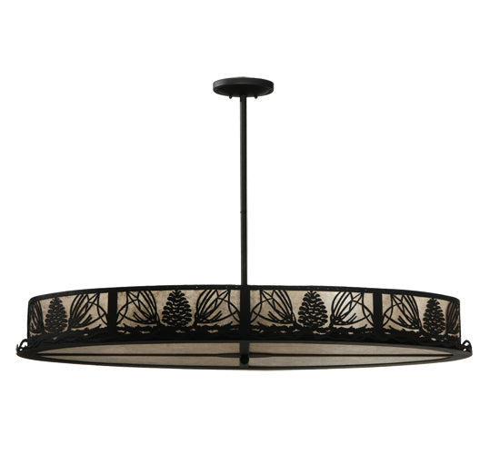 Meyda Lighting Mountain Pine 48" 8-Light Textured Black Inverted Pendant Light With Silver Mica Shade Glass