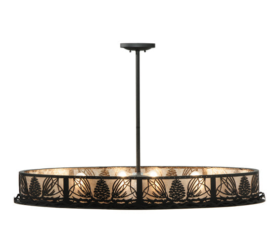 Meyda Lighting Mountain Pine 48" 8-Light Textured Black Inverted Pendant Light With Silver Mica Shade Glass