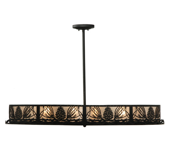 Meyda Lighting Mountain Pine 48" 8-Light Textured Black Inverted Pendant Light With Silver Mica Shade Glass