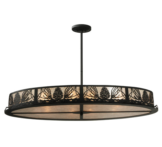 Meyda Lighting Mountain Pine 48" 8-Light Textured Black Inverted Pendant Light With Silver Mica Shade Glass