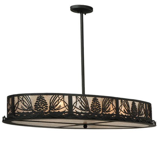 Meyda Lighting Mountain Pine 48" 8-Light Textured Black Inverted Pendant Light With Silver Mica Shade Glass
