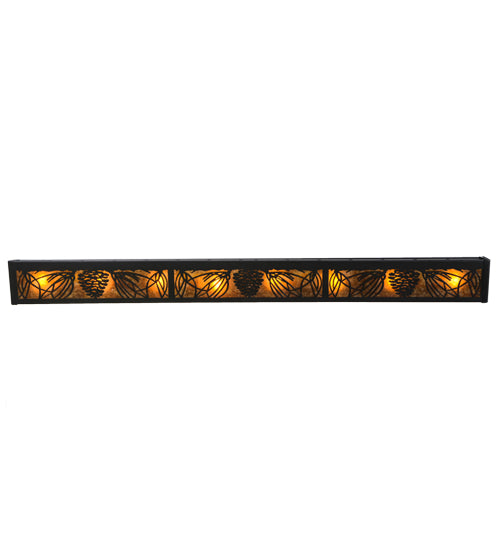 Meyda Lighting Mountain Pine 48" 8-Light Textured Black Vanity Light With Amber Mica Shade Glass