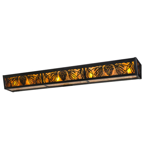 Meyda Lighting Mountain Pine 48" 8-Light Textured Black Vanity Light With Amber Mica Shade Glass