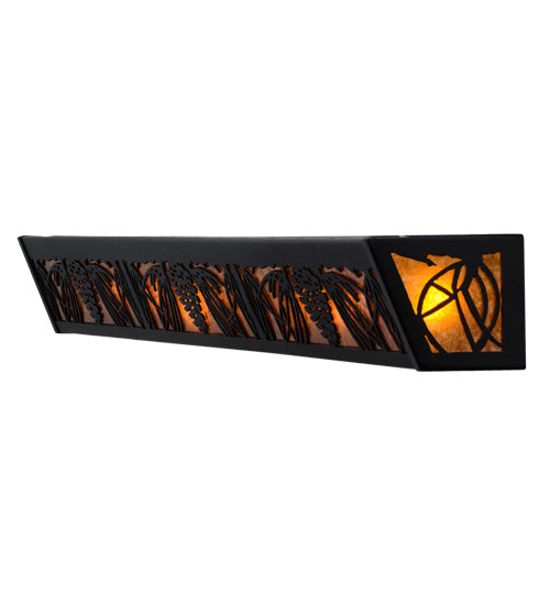 Meyda Lighting Mountain Pine 48" 8-Light Textured Black Vanity Light With Amber Mica Shade Glass