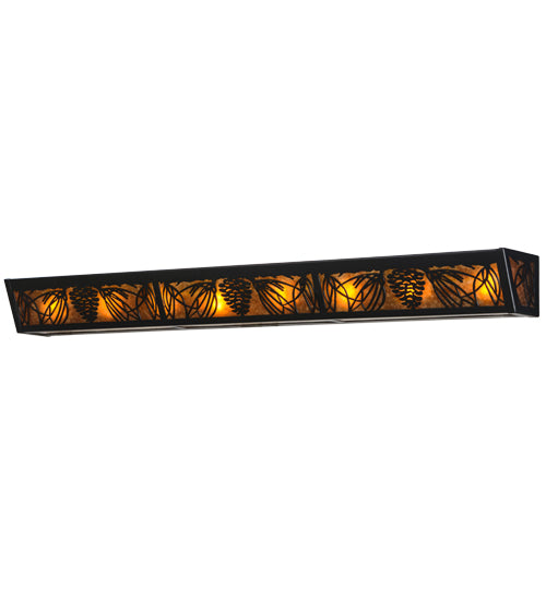 Meyda Lighting Mountain Pine 48" 8-Light Textured Black Vanity Light With Amber Mica Shade Glass