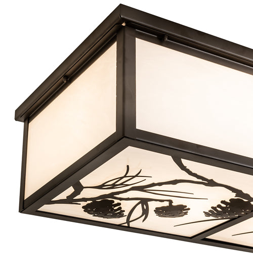 Meyda Lighting Mountain Pine 50" 6-Light Oil Rubbed Bronze Island Flush Mount Light With White Art Shade Glass