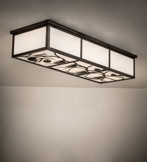 Meyda Lighting Mountain Pine 50" 6-Light Oil Rubbed Bronze Island Flush Mount Light With White Art Shade Glass