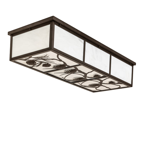 Meyda Lighting Mountain Pine 50" 6-Light Oil Rubbed Bronze Island Flush Mount Light With White Art Shade Glass